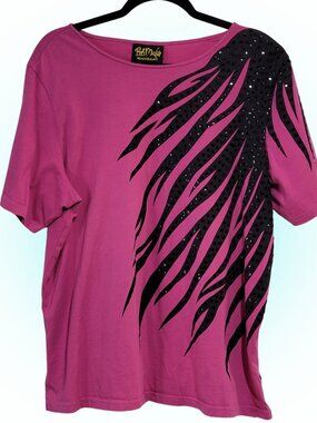 HOT PINK ZEBRA PRINT MCBLING Y2K WOMEN'S COTTON T-SHIRT EUC RARE XL